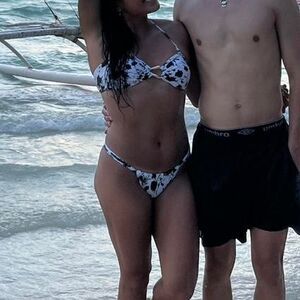 SHEIN Women's Medium Luxury Printed Gold Black White 2 Piece Bikini Set